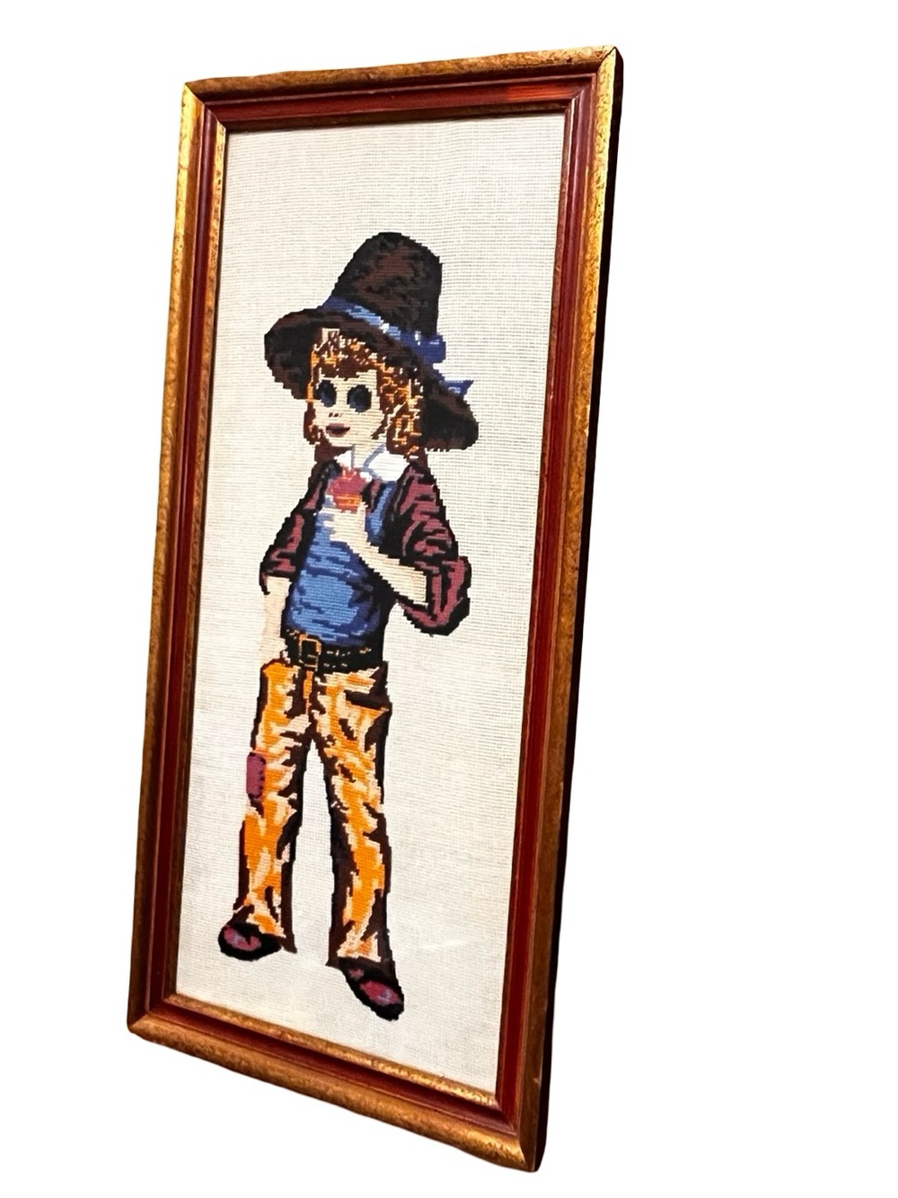 Vtg DMC Nouvelle Tapisserie Big Eye Hat Wool Needlepoint Dorm Cowgirl Cottage
